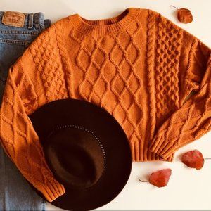 Pumpkin Spice Cropped Cableknit Sweater